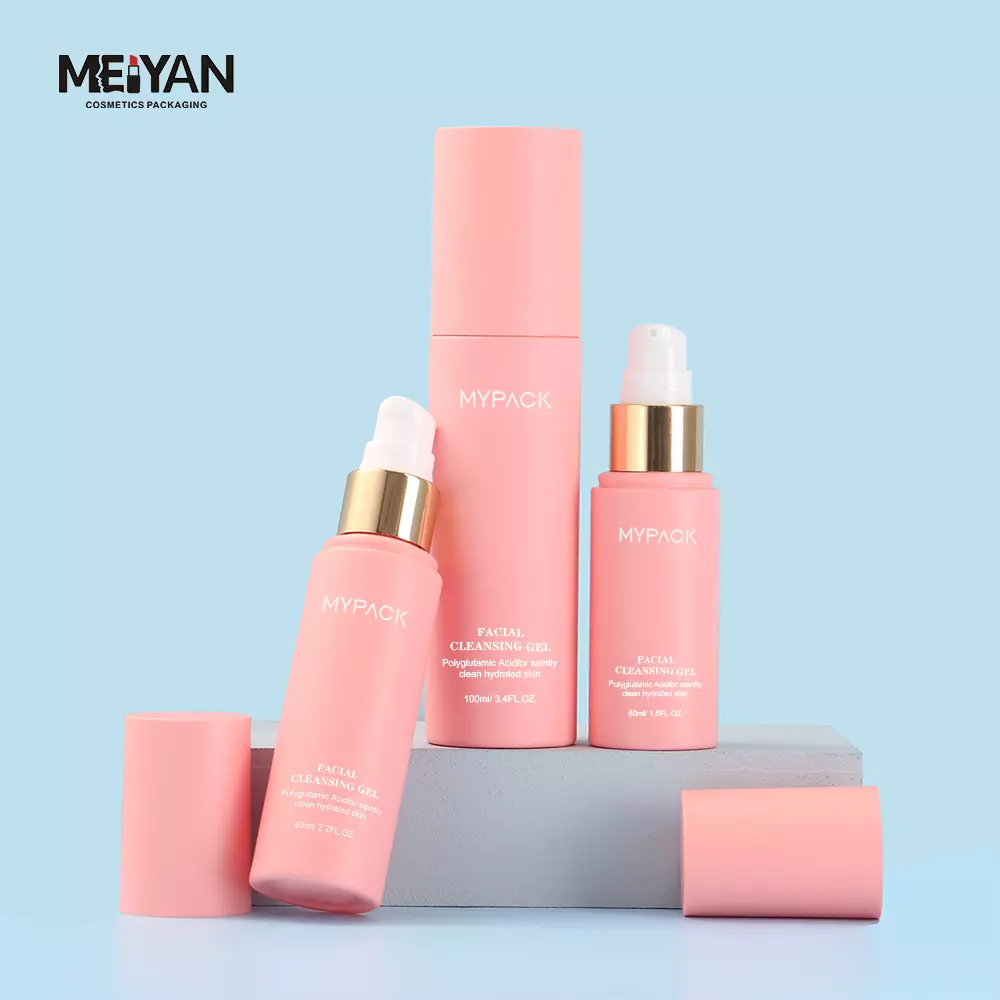 MYPACK luxury empty pet plastic skincare lotion pump serum travel size pink package bottle 50ml 100ml