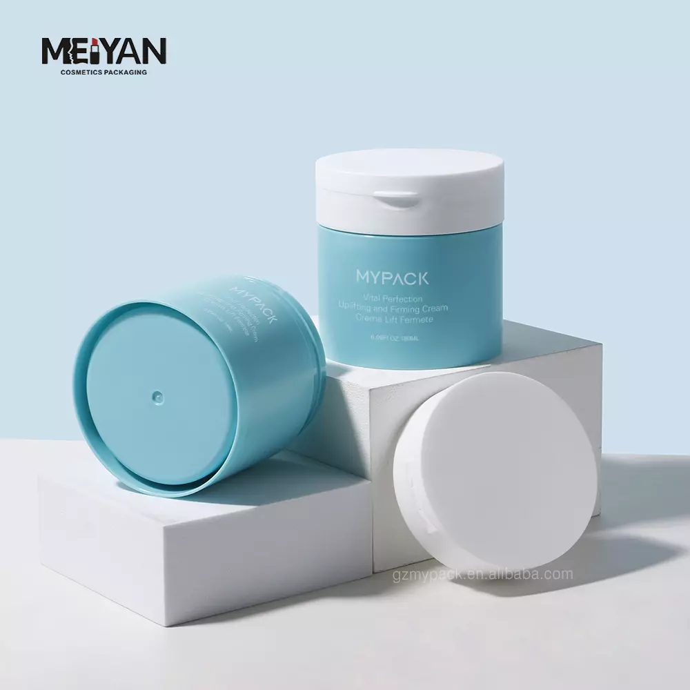 MYPACK matte bule 180ml double wall empty pp plastic cosmetic scrub cream toner pads cleansing balm jar with tweezer