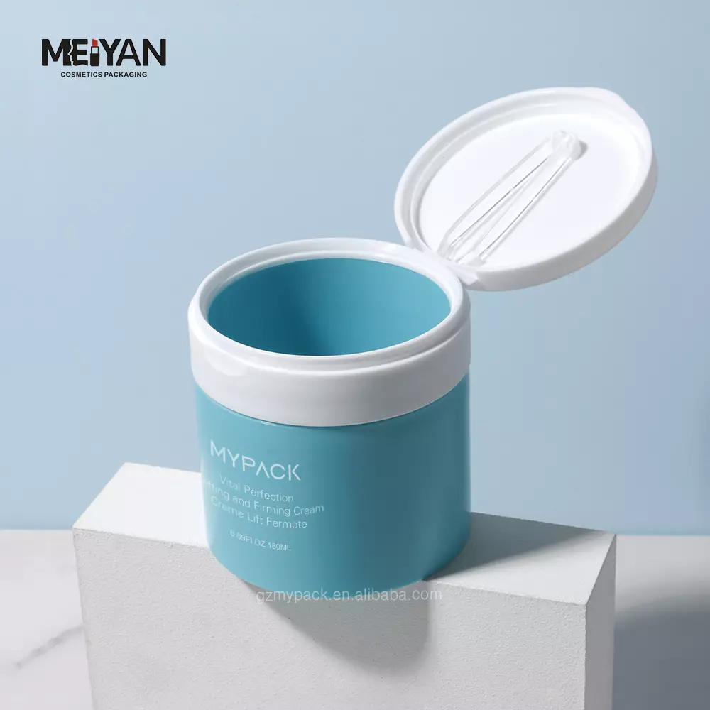 MYPACK matte bule 180ml double wall empty pp plastic cosmetic scrub cream toner pads cleansing balm jar with tweezer