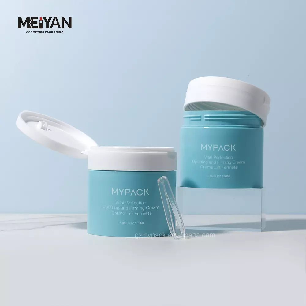 MYPACK matte bule 180ml double wall empty pp plastic cosmetic scrub cream toner pads cleansing balm jar with tweezer