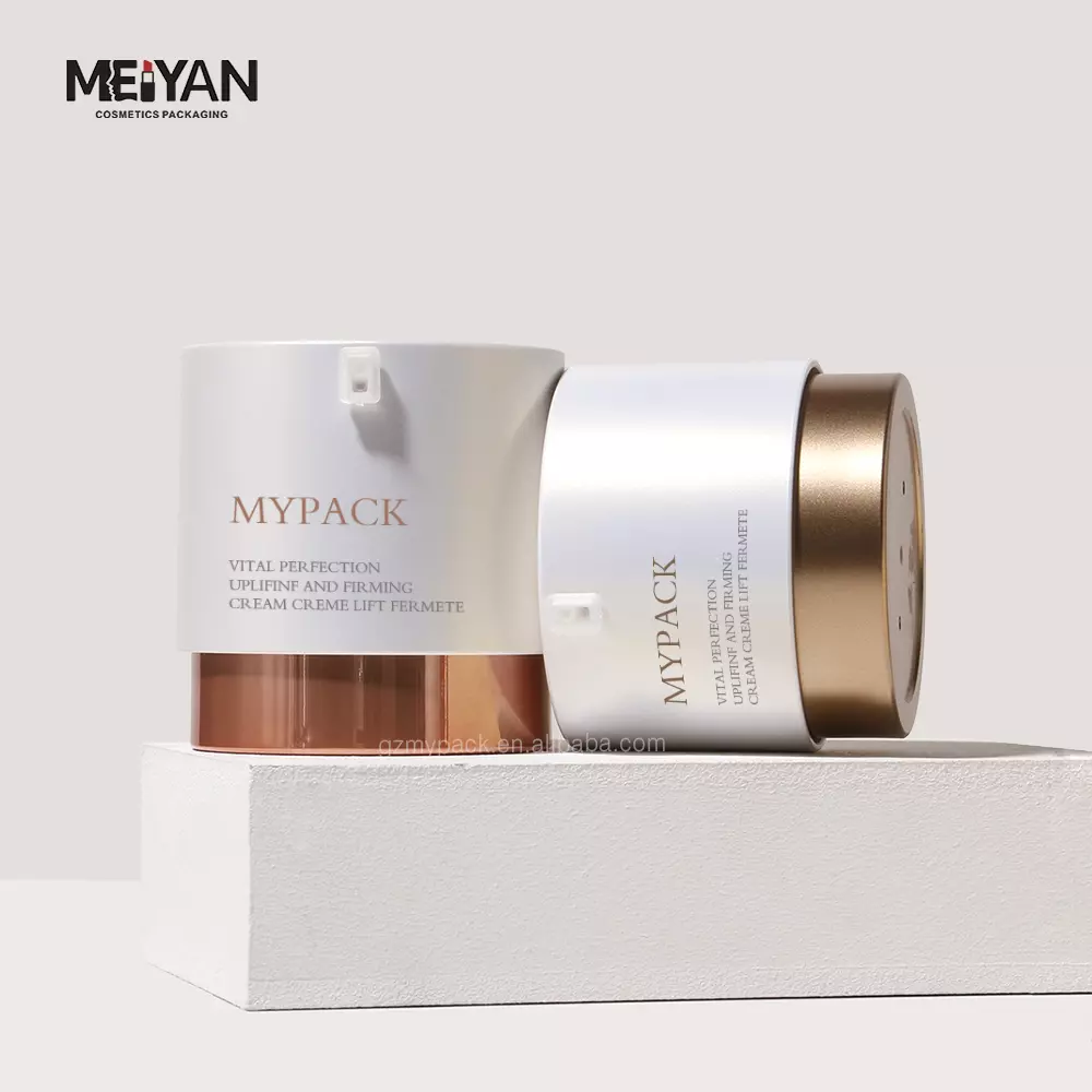 MYPACK luxury round ABS empty press airless cosmetic facial care cream jar with pump 15ml 50ml