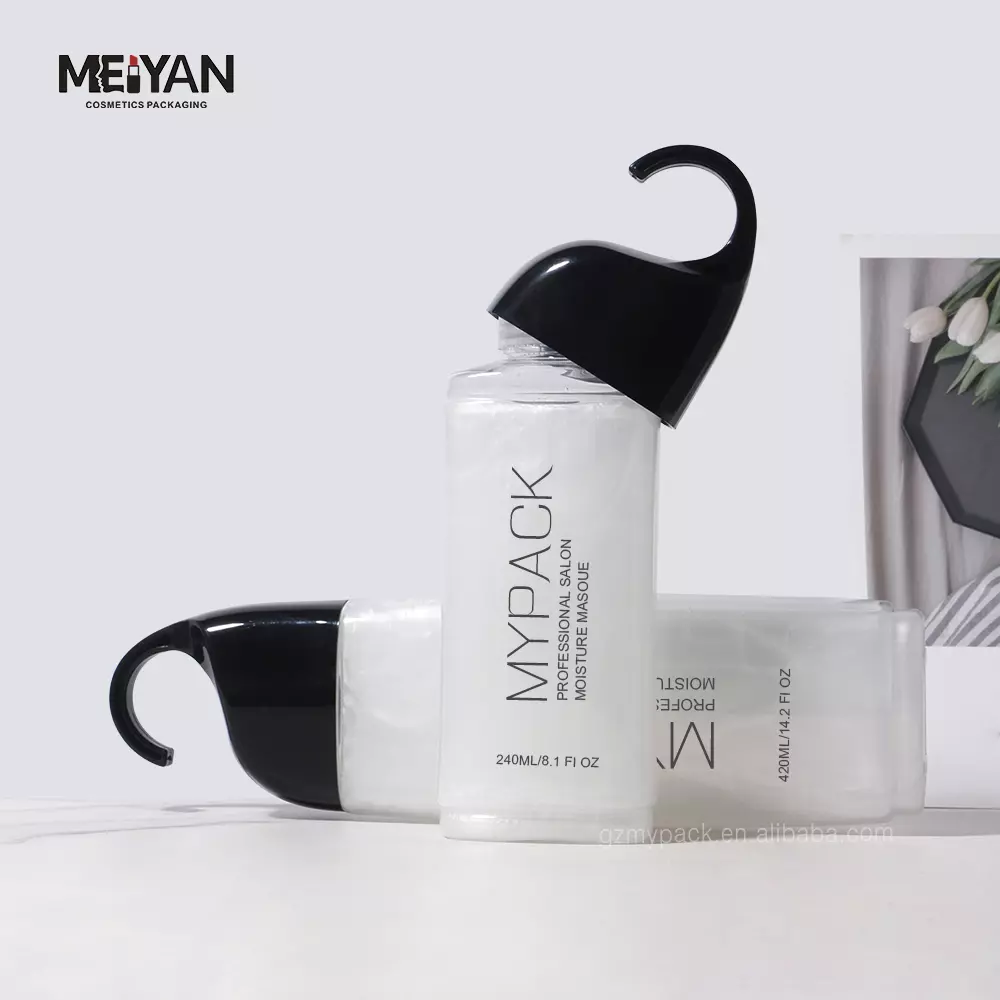 MYPACK custom 200ml 250ml 420ml pet clear bathroom shampoo body care plastic squeeze bottle cap with silicone valve