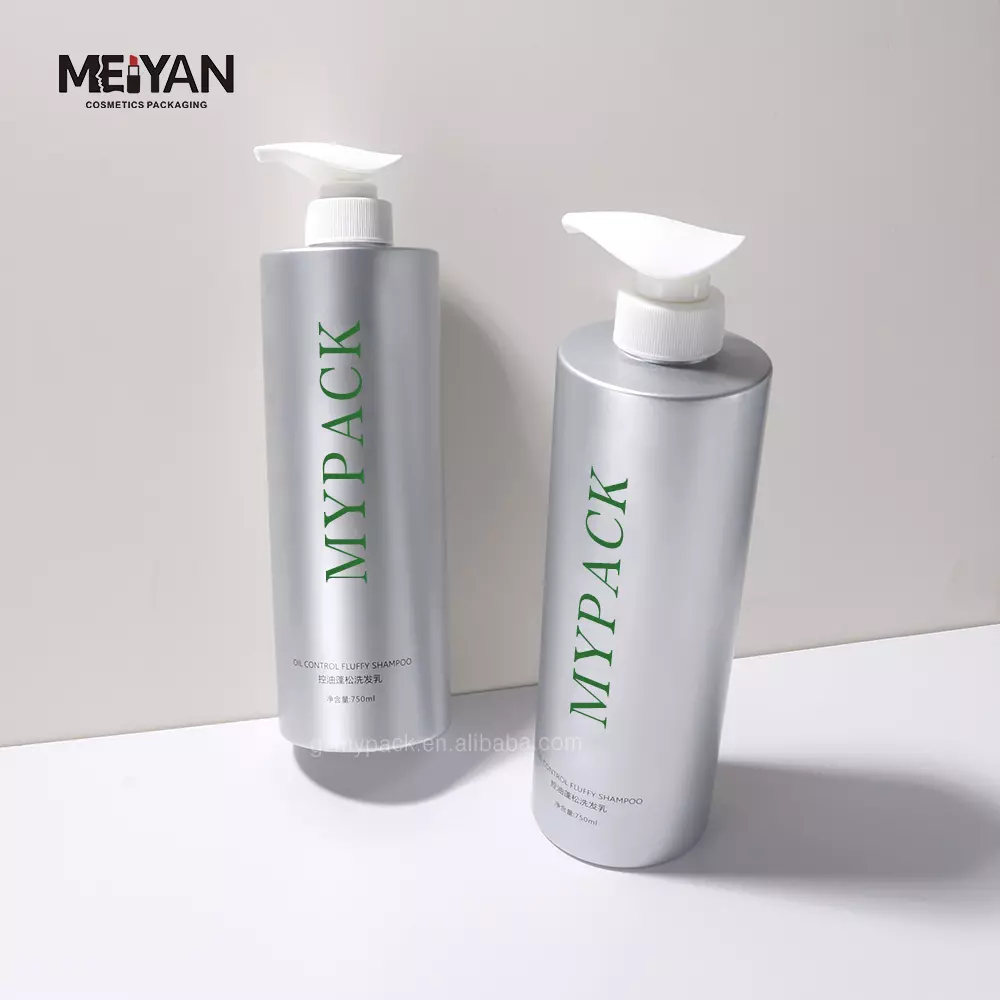 MYPACK luxury round 750ml pet empty silver plastic shampoo shower gel haircare bottle with pump