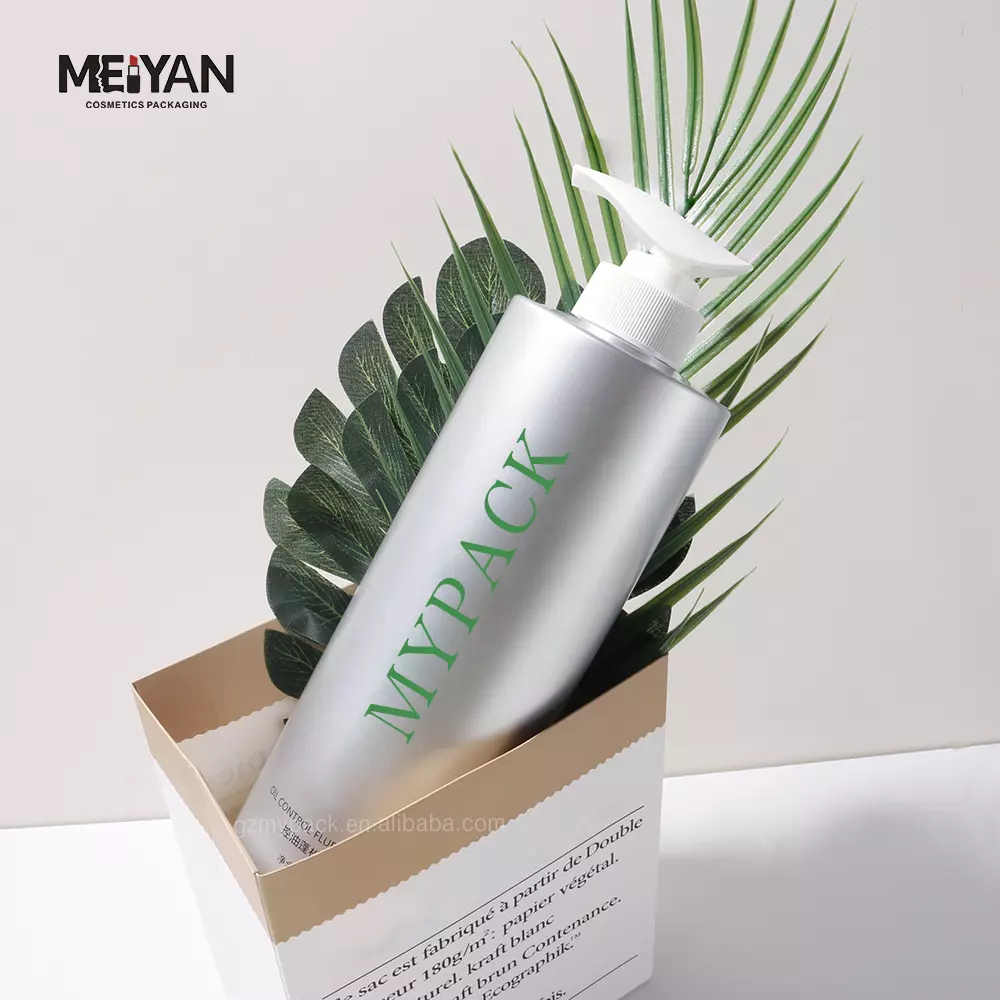 MYPACK luxury round 750ml pet empty silver plastic shampoo shower gel haircare bottle with pump