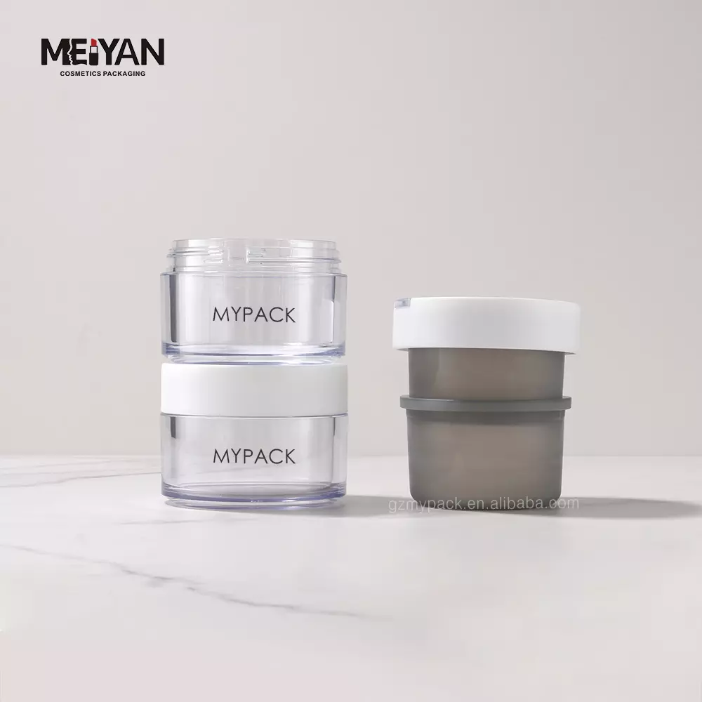 MYAPCK custom round clear grey ABS refill replacement face cream jars empty skincare containers plastic with spoon 100g