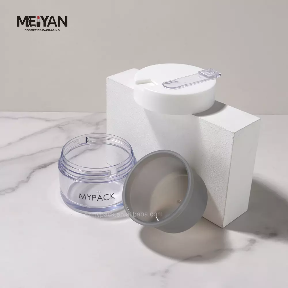 MYAPCK custom round clear grey ABS refill replacement face cream jars empty skincare containers plastic with spoon 100g