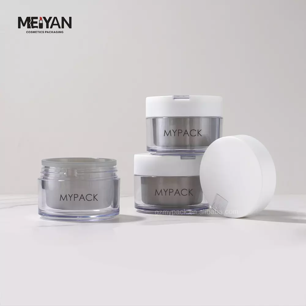 MYAPCK custom round clear grey ABS refill replacement face cream jars empty skincare containers plastic with spoon 100g