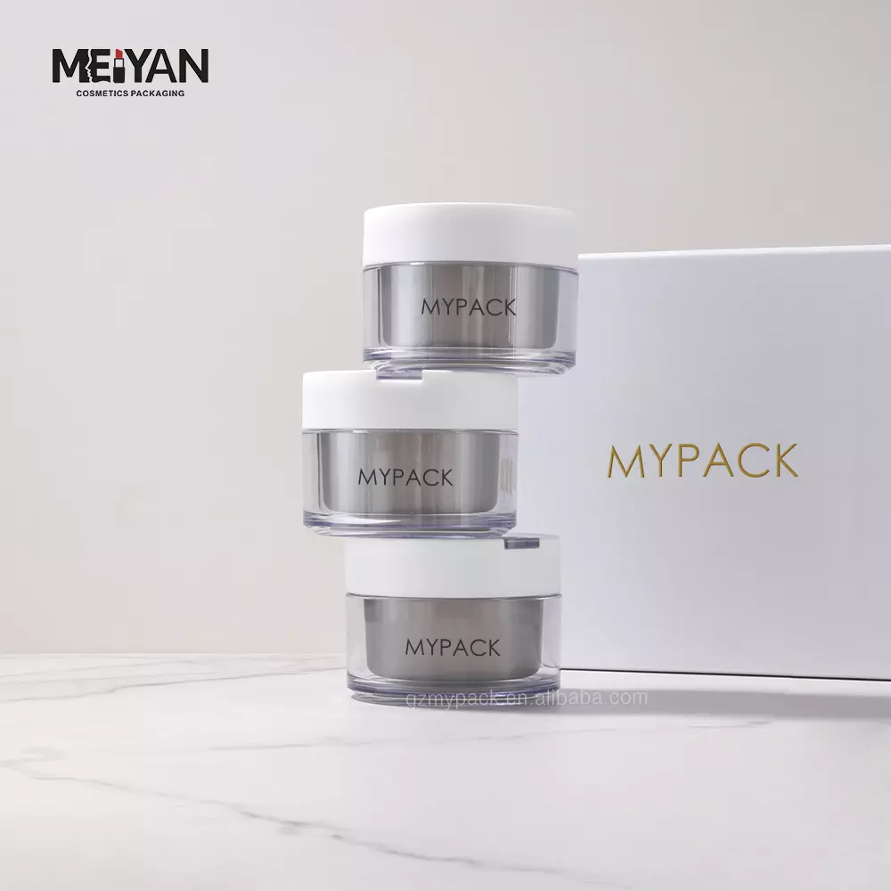 MYAPCK custom round clear grey ABS refill replacement face cream jars empty skincare containers plastic with spoon 100g