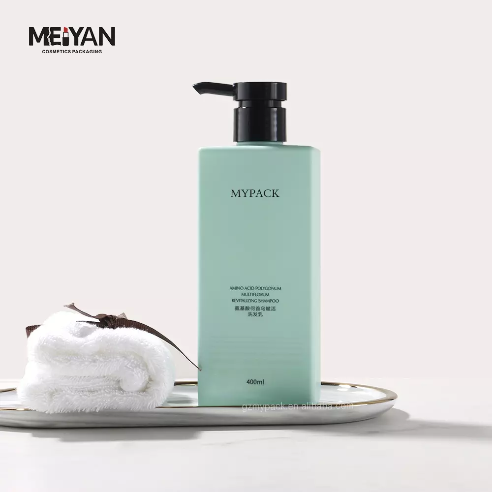 MYPACK green luxury 400ml shampoo shower gel bottle petg square plastic cosmetic packaging bottle for body lotion