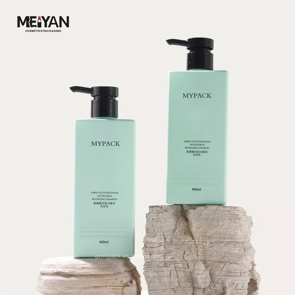 MYPACK green luxury 400ml shampoo shower gel bottle petg square plastic cosmetic packaging bottle for body lotion