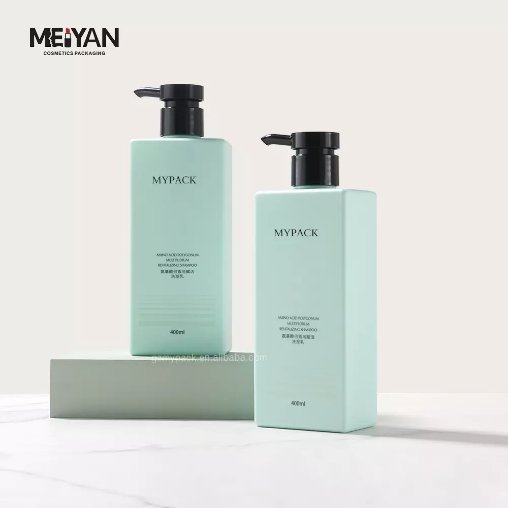 MYPACK green luxury 400ml shampoo shower gel bottle petg square plastic cosmetic packaging bottle for body lotion