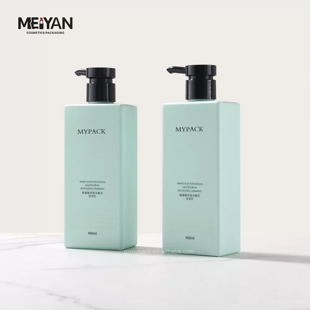 MYPACK green luxury 400ml shampoo shower gel bottle petg square plastic cosmetic packaging bottle for body lotion