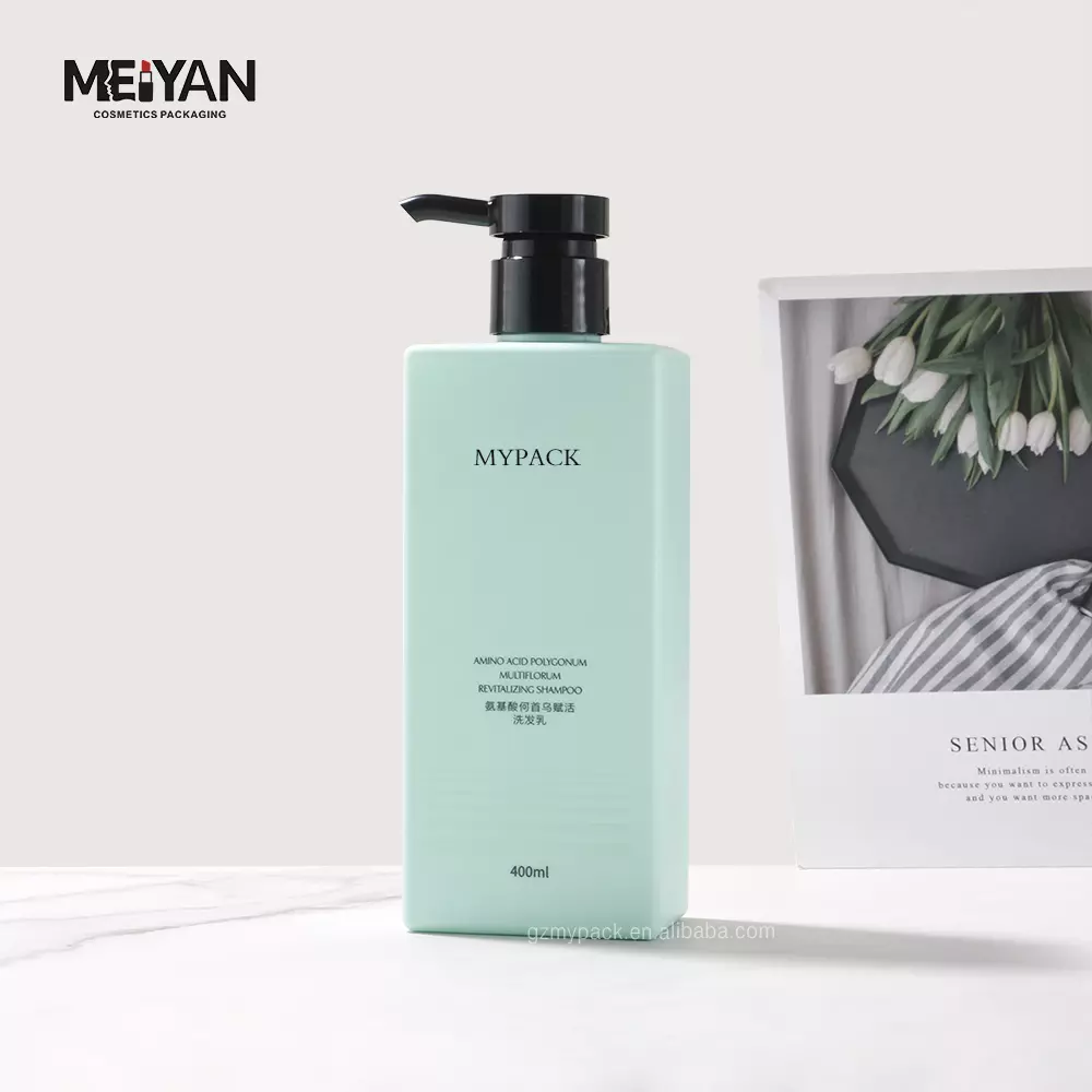 MYPACK green luxury 400ml shampoo shower gel bottle petg square plastic cosmetic packaging bottle for body lotion