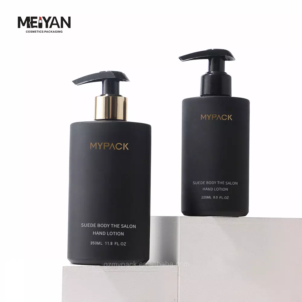 MYPACK recycled 8oz 10 oz 450ml black hdpe plastic shampoo lotion cylinder round soft touch squeeze bottles with caps