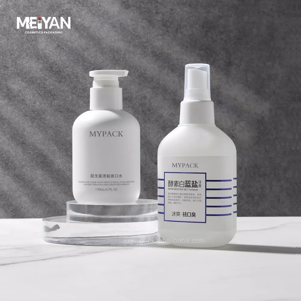 MYPACK custom 120ml 150ml 180ml HDPE PET white matte cosmetic skincare essence plastic serum pump bottle set