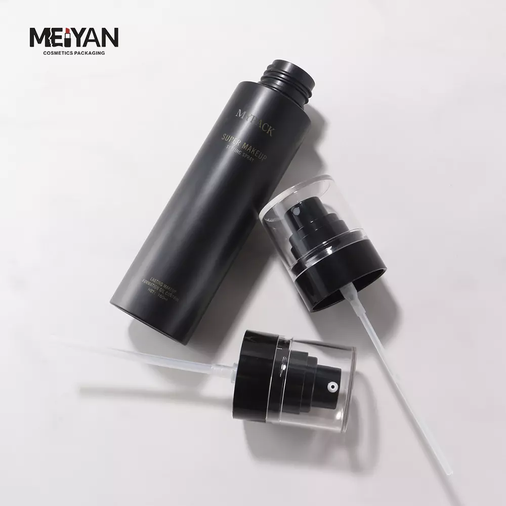 MYPACK custom round matte black empty facial cleanser pet plastic mist spray bottle lotion pump bottles 100ml