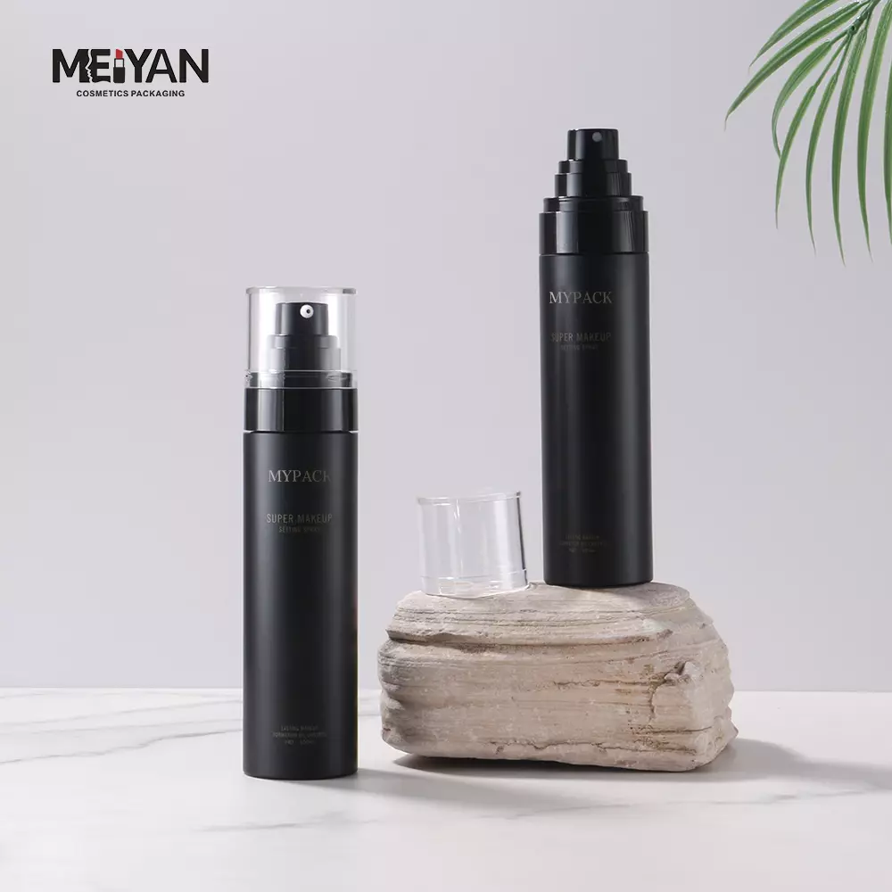 MYPACK custom round matte black empty facial cleanser pet plastic mist spray bottle lotion pump bottles 100ml