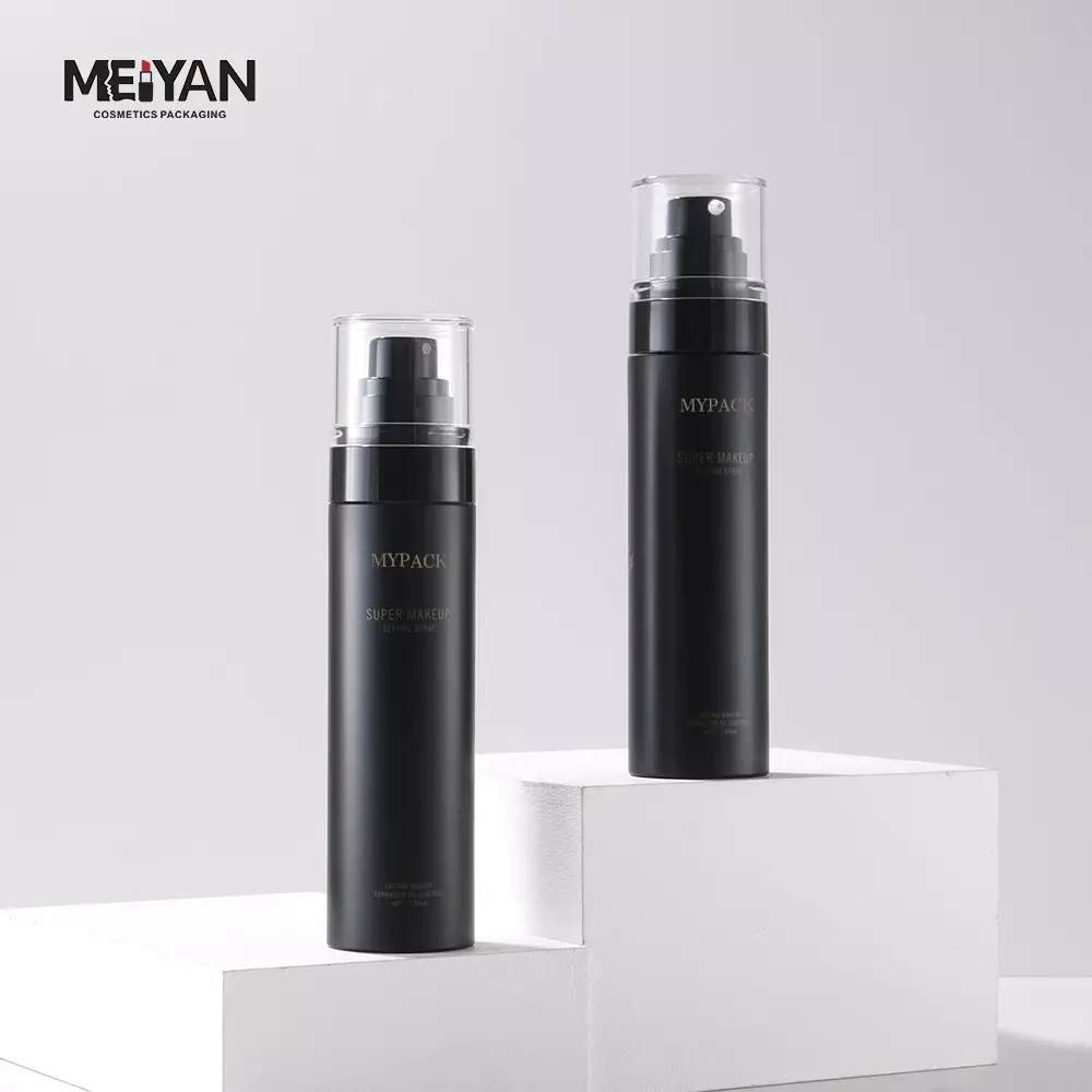 MYPACK custom round matte black empty facial cleanser pet plastic mist spray bottle lotion pump bottles 100ml