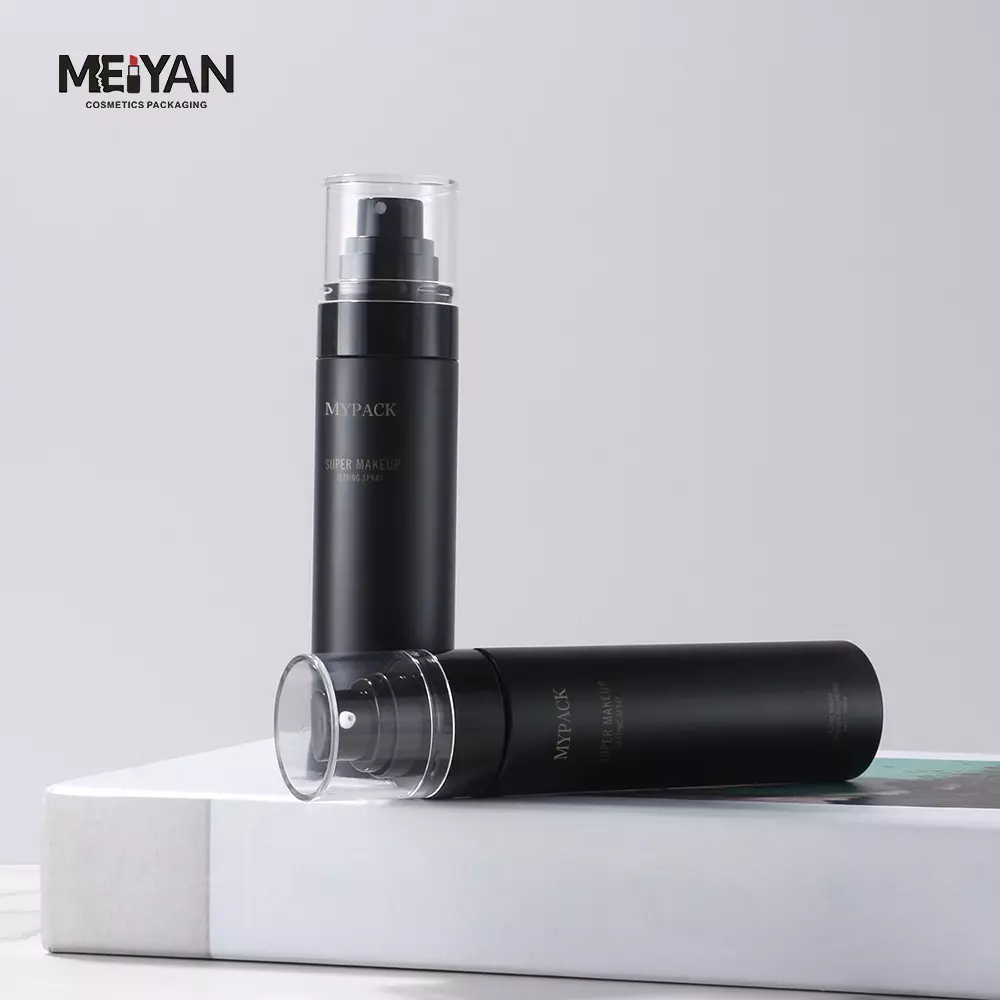 MYPACK custom round matte black empty facial cleanser pet plastic mist spray bottle lotion pump bottles 100ml