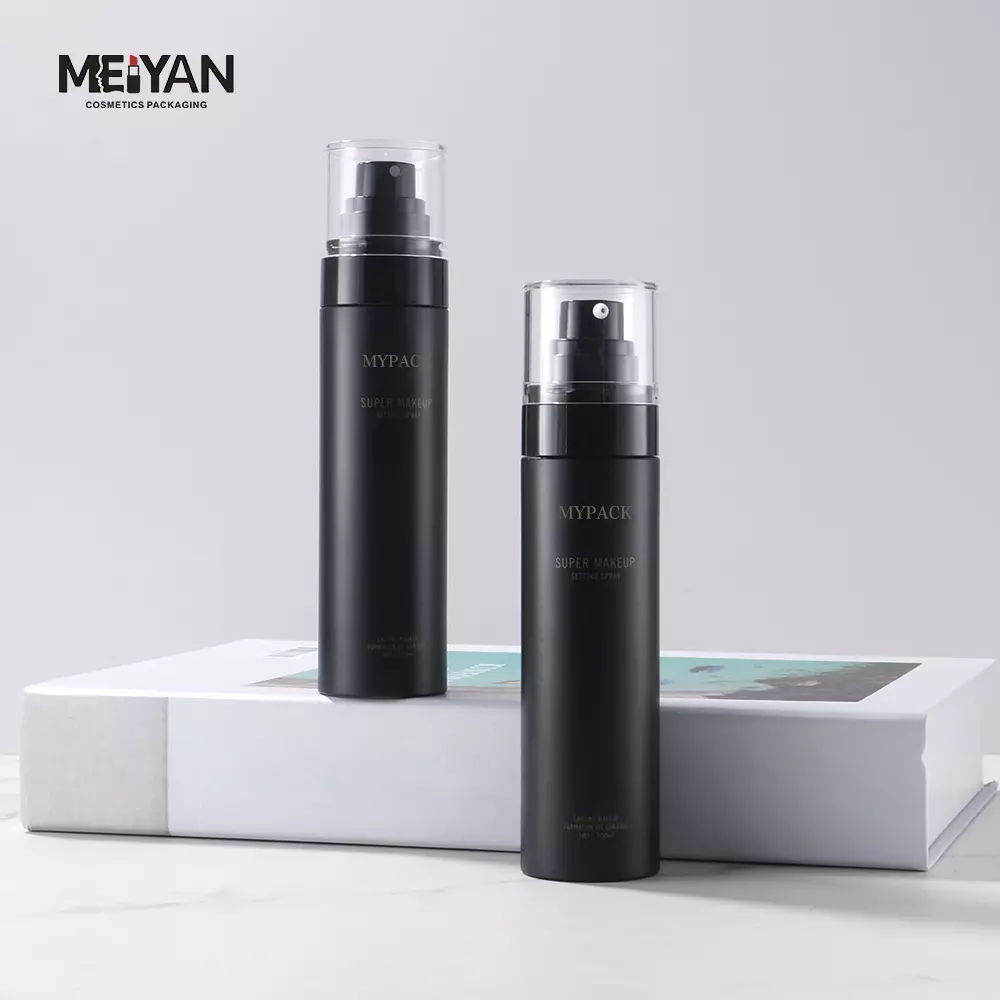 MYPACK custom round matte black empty facial cleanser pet plastic mist spray bottle lotion pump bottles 100ml