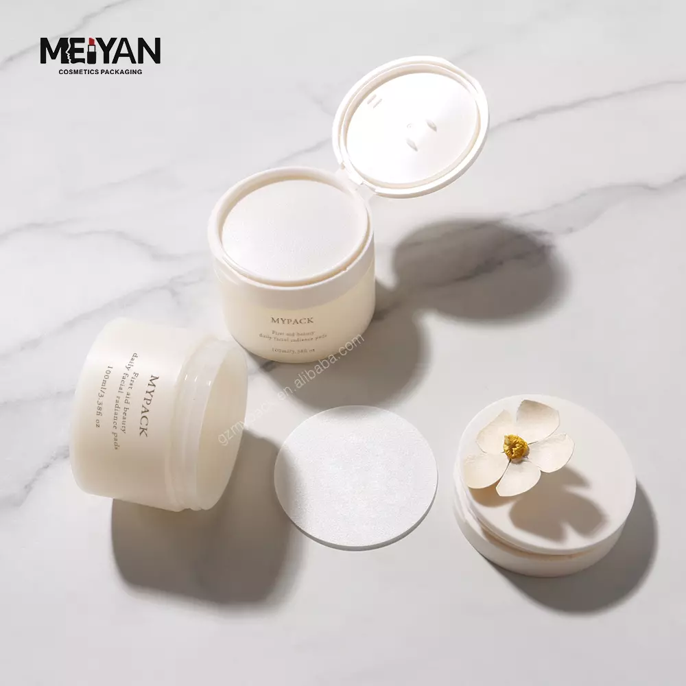 MYPACK matte finish 100ml round pp plastic body scrub face cleaning toner cotton pads containers jar with flip top cap