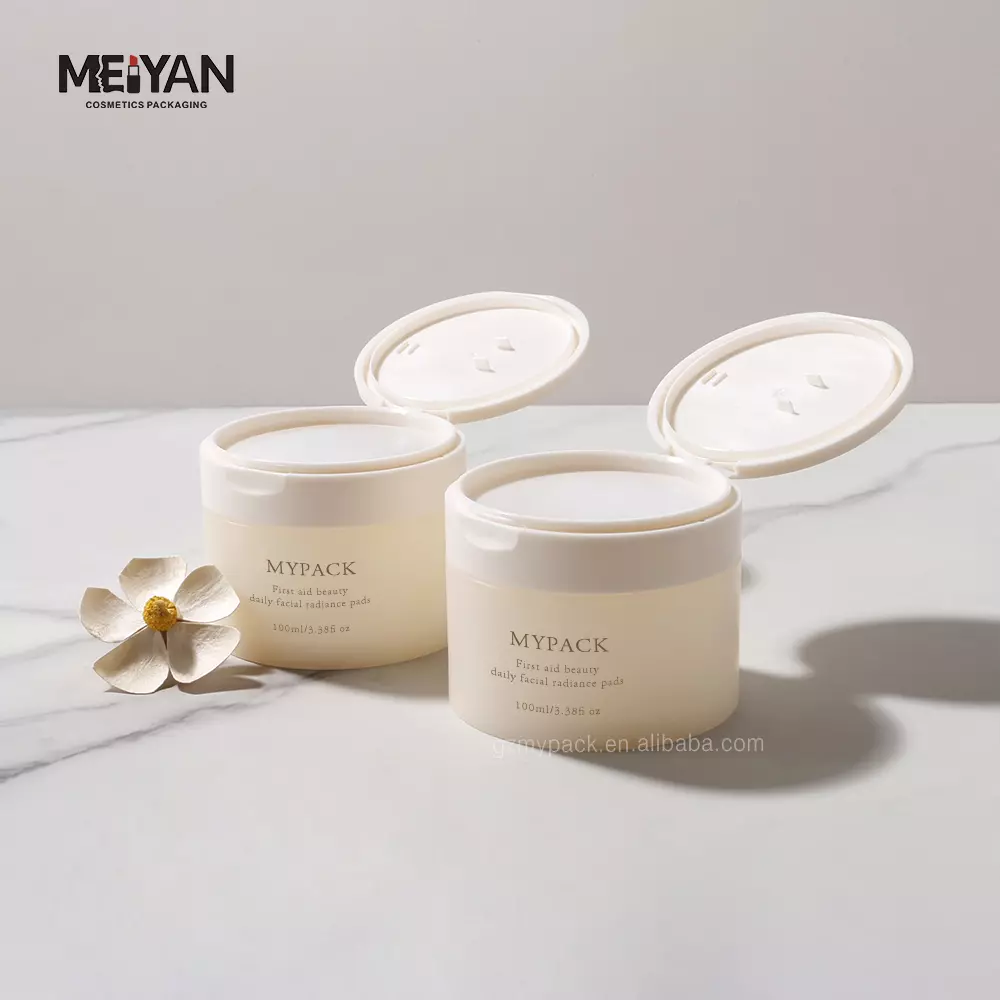 MYPACK matte finish 100ml round pp plastic body scrub face cleaning toner cotton pads containers jar with flip top cap