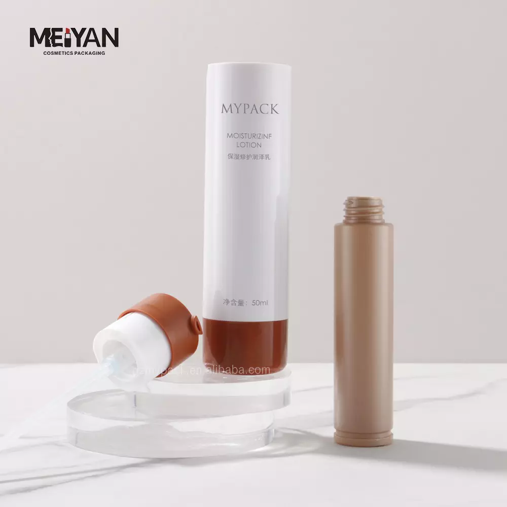 MYPACK custom empty round ABS glossy white brown replaceable travel refillable sunscreen bottle 30ml 50ml