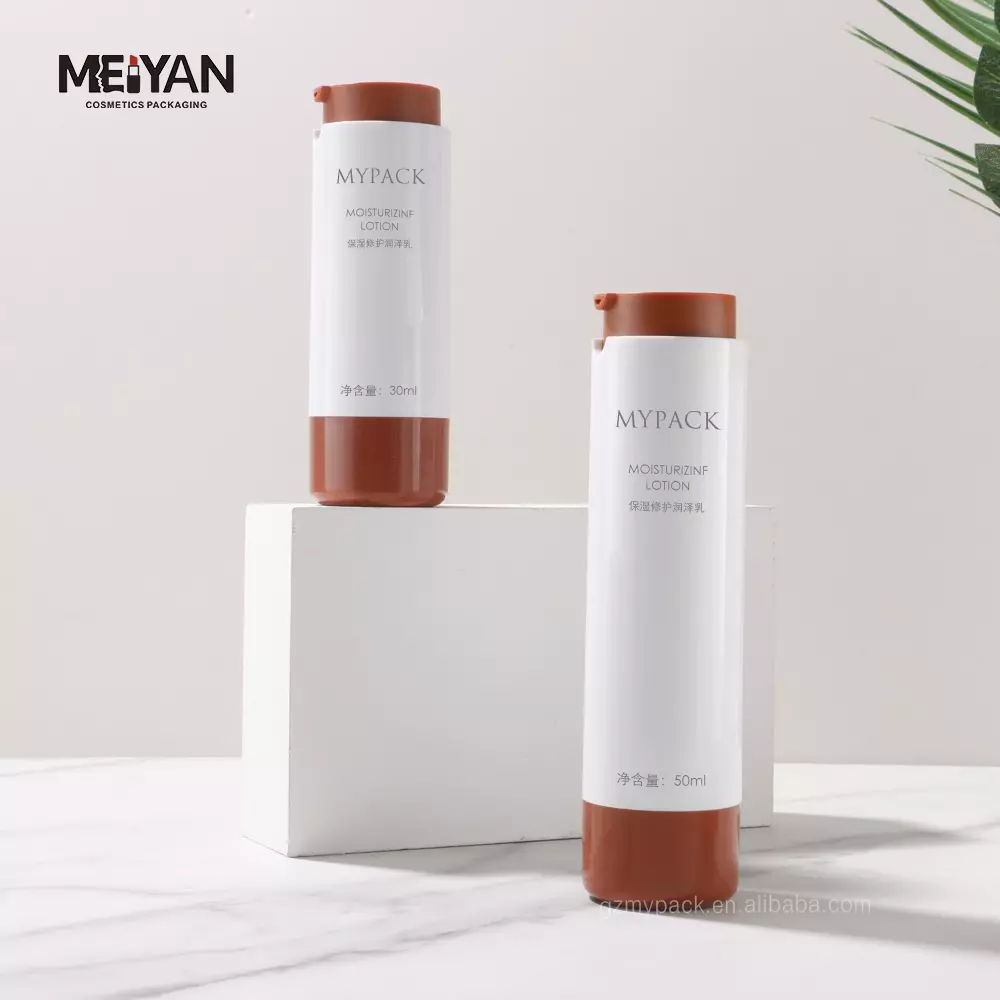 MYPACK custom empty round ABS glossy white brown replaceable travel refillable sunscreen bottle 30ml 50ml