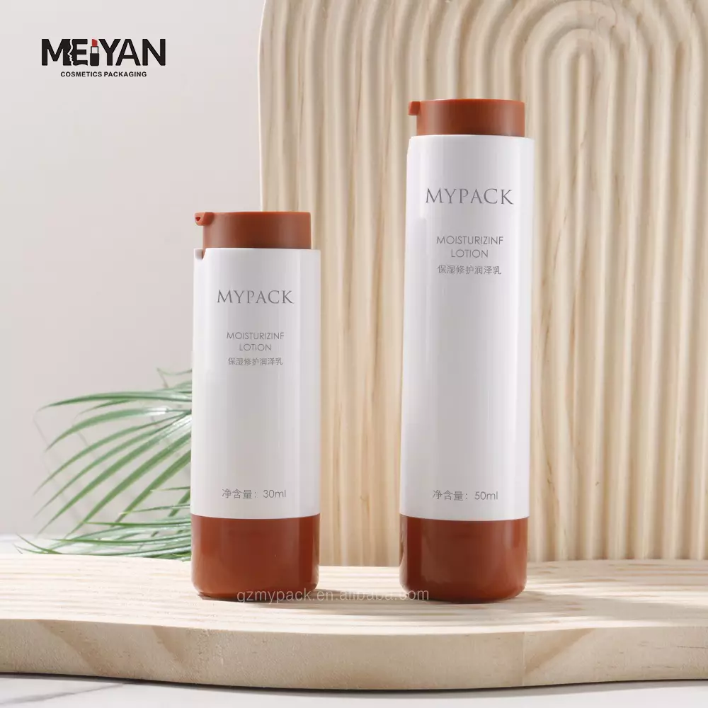 MYPACK custom empty round ABS glossy white brown replaceable travel refillable sunscreen bottle 30ml 50ml