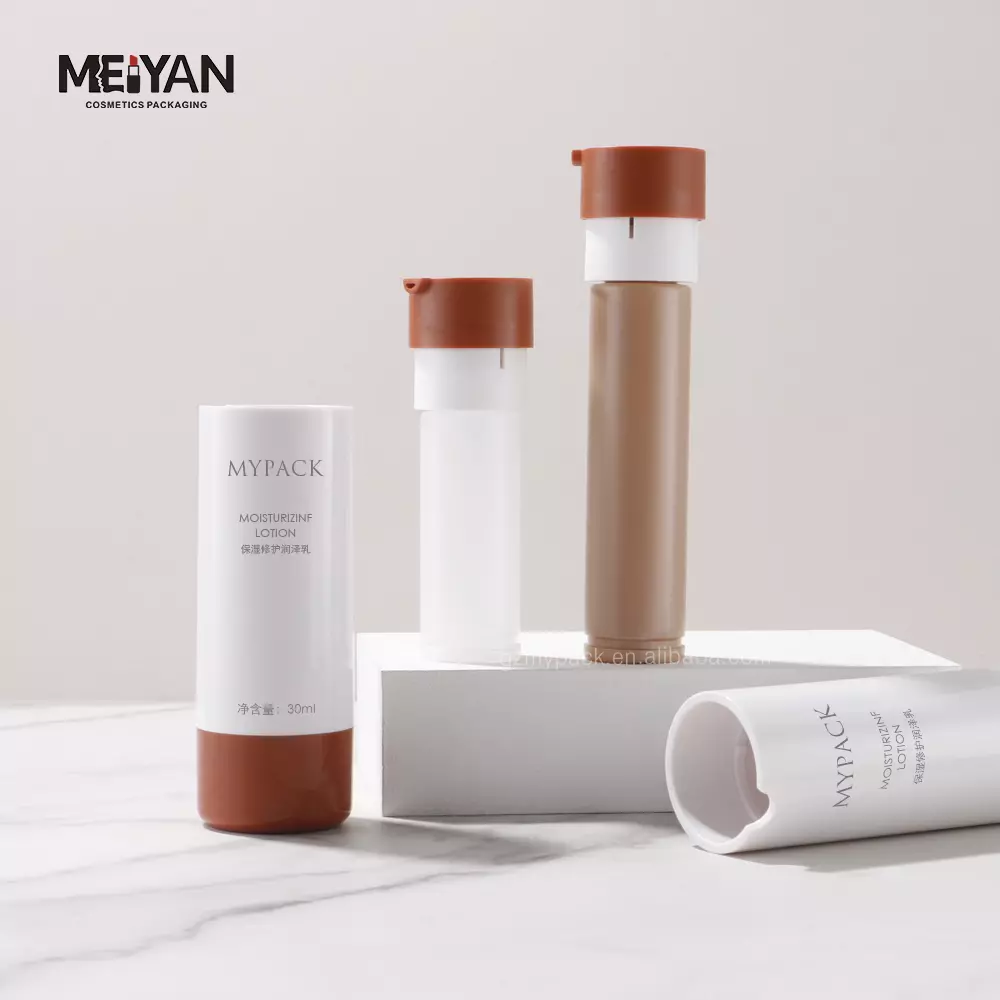 MYPACK custom empty round ABS glossy white brown replaceable travel refillable sunscreen bottle 30ml 50ml