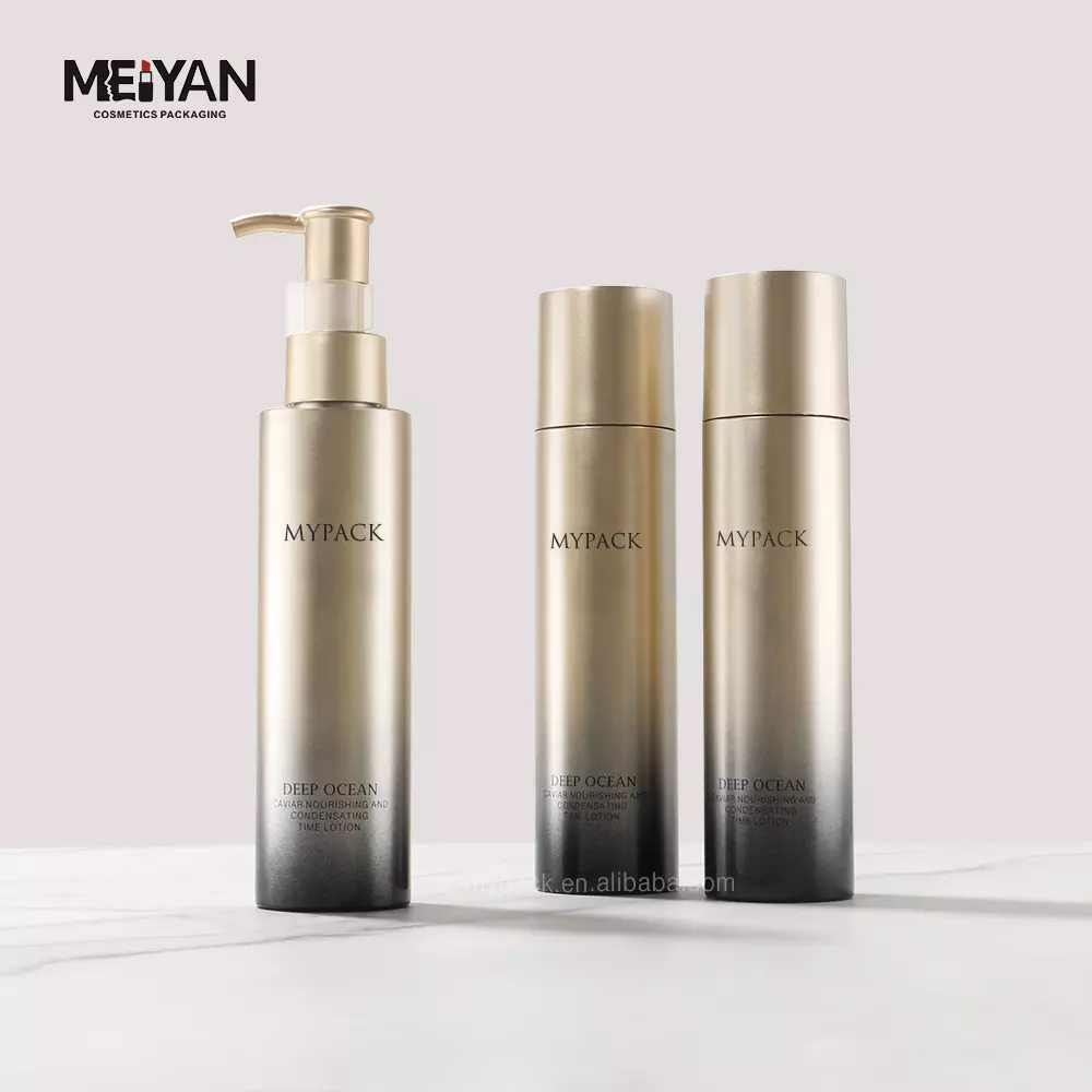 MYPACK luxury 100ml 120ml frosted golden gradient pet plastic hair oil toner lotion serum bottles cosmetic containers set