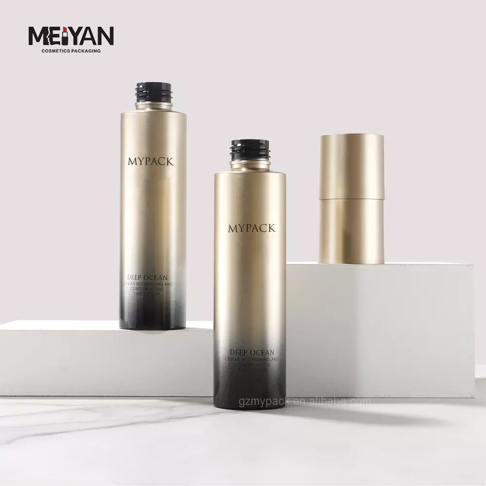 MYPACK luxury 100ml 120ml frosted golden gradient pet plastic hair oil toner lotion serum bottles cosmetic containers set