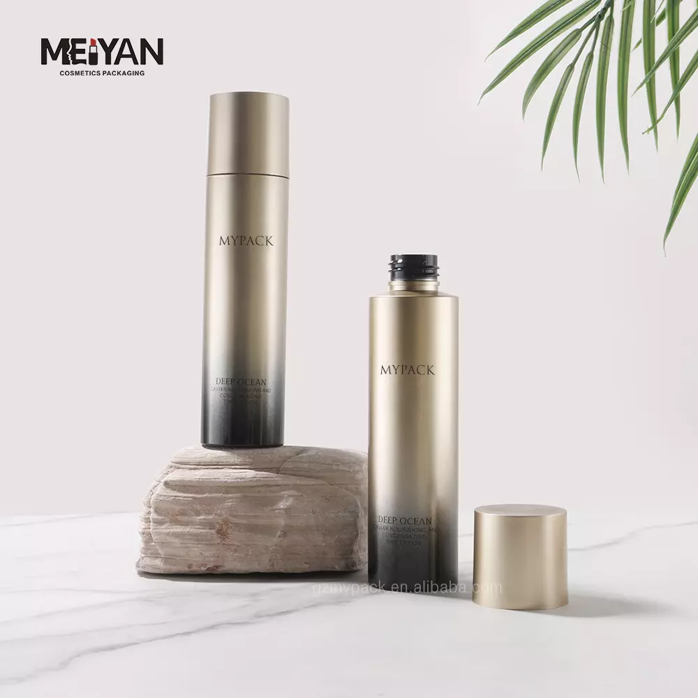 MYPACK luxury 100ml 120ml frosted golden gradient pet plastic hair oil toner lotion serum bottles cosmetic containers set