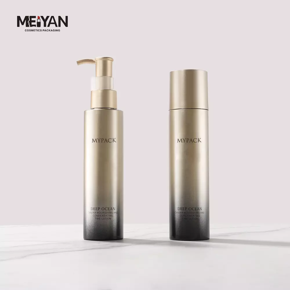 MYPACK luxury 100ml 120ml frosted golden gradient pet plastic hair oil toner lotion serum bottles cosmetic containers set