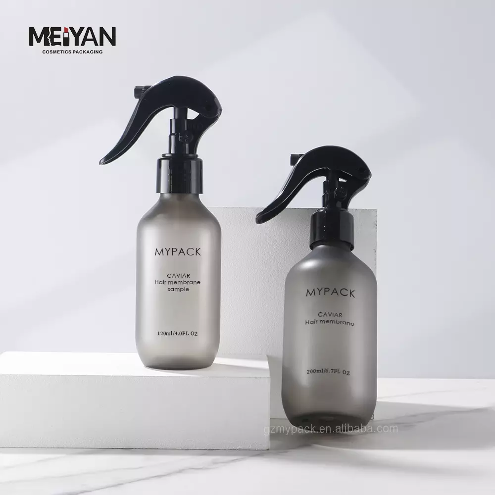 MYPACK boston round gray plastic spray bottle grey frosted pet plastic Shampoo and conditioner lotion pump bottle 300ml 500ml