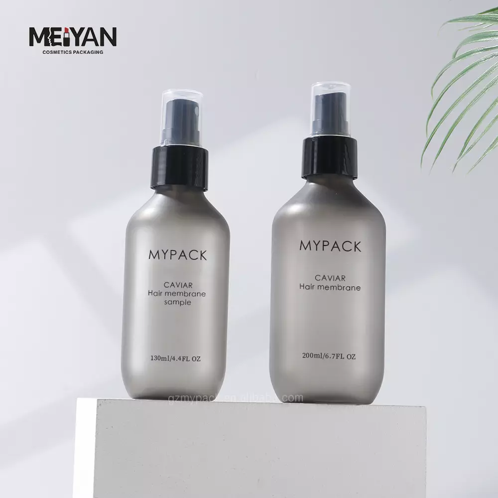 MYPACK boston round gray plastic spray bottle grey frosted pet plastic Shampoo and conditioner lotion pump bottle 300ml 500ml