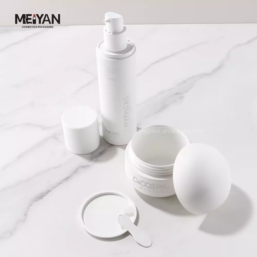 MYPACK luxury new design CaCO3 plastic 50ml 100ml eco friendly biodegradable cosmetic skin care jars and bottles packaging