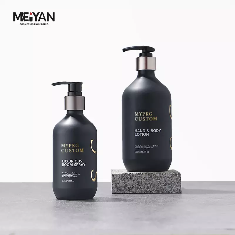 MYPACK luxury round shoulder pet black mist spray bottle 200ml 250ml 500ml matte black spray bottle with trigger spray