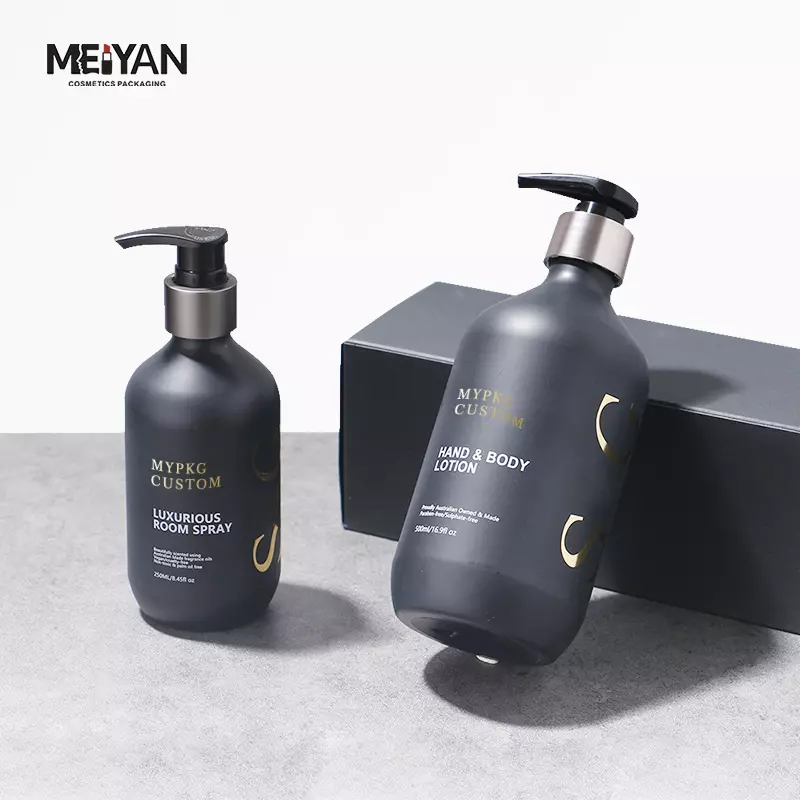 MYPACK luxury round shoulder pet black mist spray bottle 200ml 250ml 500ml matte black spray bottle with trigger spray