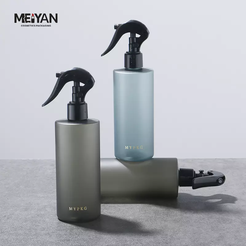 MYPACK custom clear dark tan pet plastic cosmetic fine mist spray bottle 300ml 500ml hair spray bottle with trigger