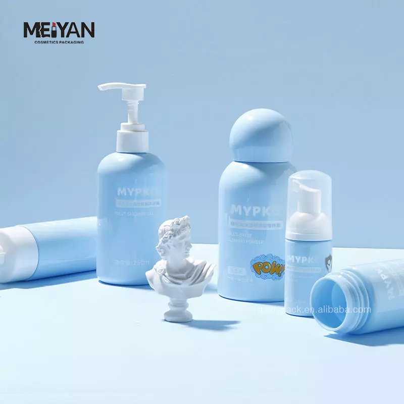 MYPACK round cute sky blue pet plastic120ml 250ml 350ml baby kids shampoo body wash lotion foam bottle set