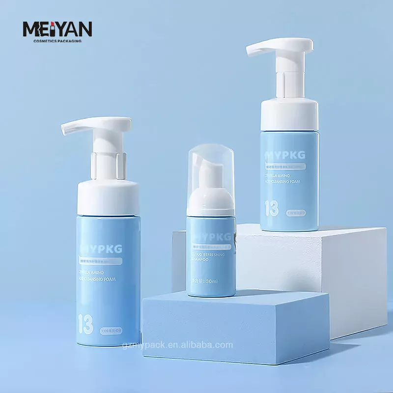 MYPACK round cute sky blue pet plastic120ml 250ml 350ml baby kids shampoo body wash lotion foam bottle set