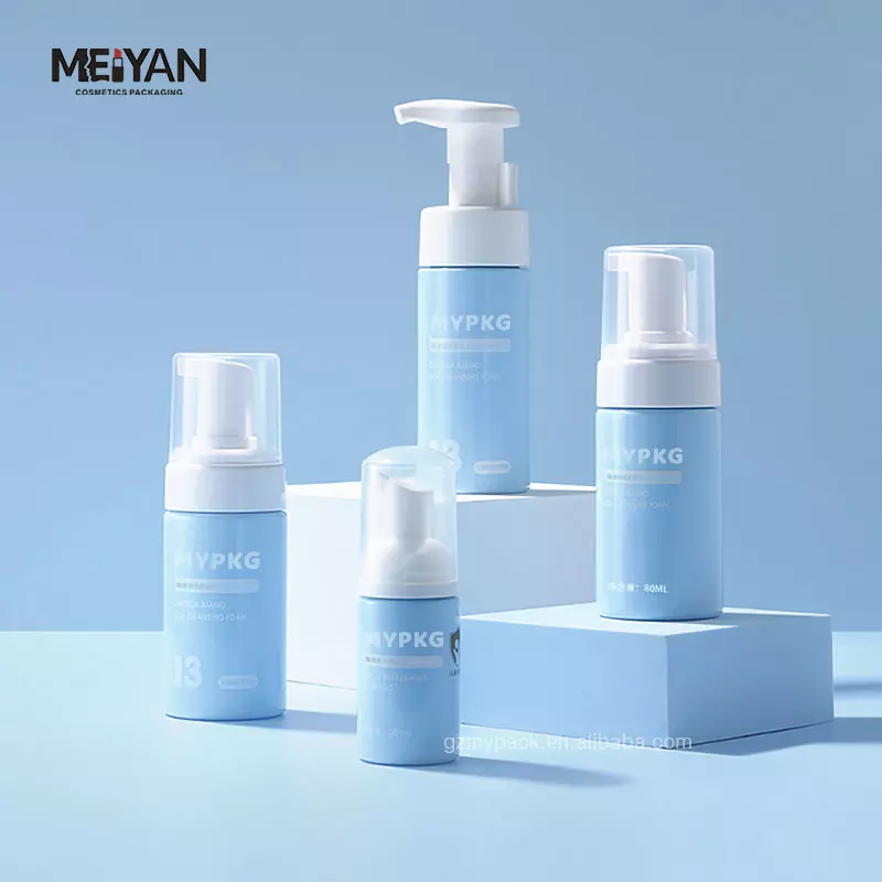 MYPACK round cute sky blue pet plastic120ml 250ml 350ml baby kids shampoo body wash lotion foam bottle set