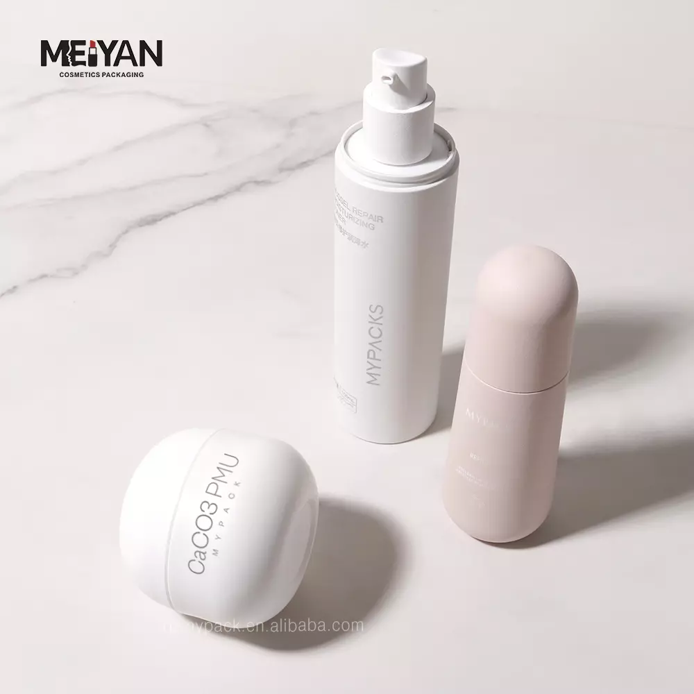 MYPACK custom PMU matte pink round replaceable face serum bottle biodegradable lotion dispenser bottle 30ml 120ml