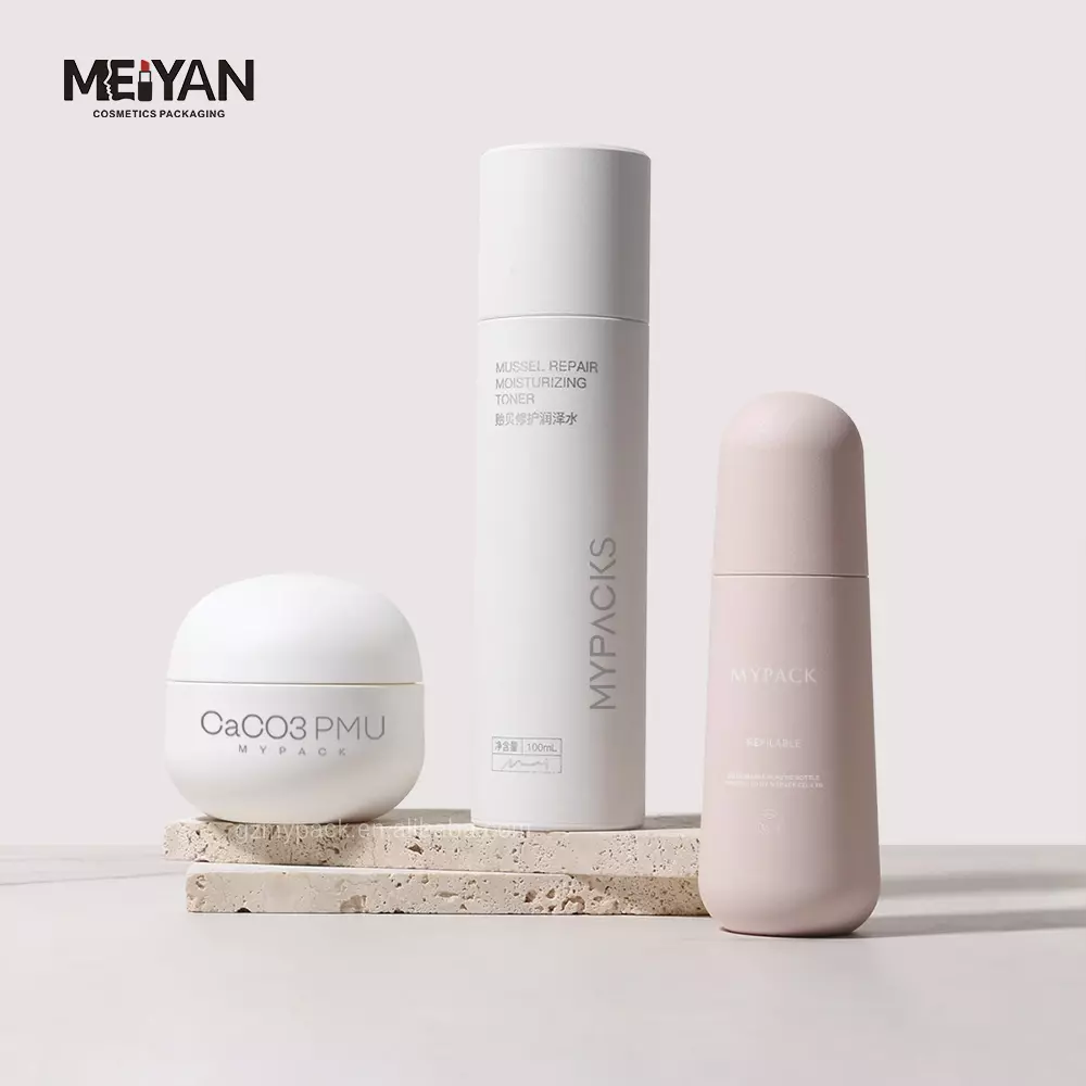 MYPACK custom PMU matte pink round replaceable face serum bottle biodegradable lotion dispenser bottle 30ml 120ml