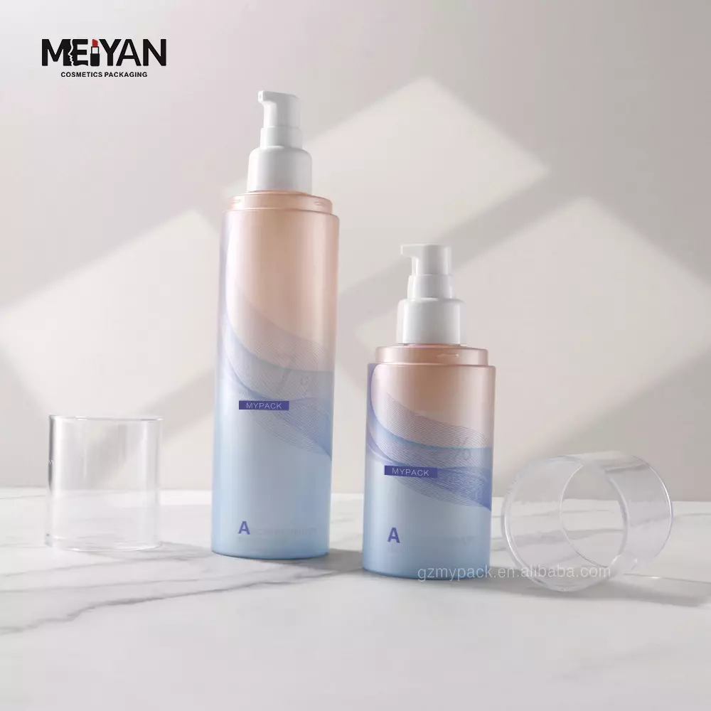 MYPACK luxury gradient pink blue frosted empty plastic shower gel skin care lotion bottle with pump 120ml 250ml