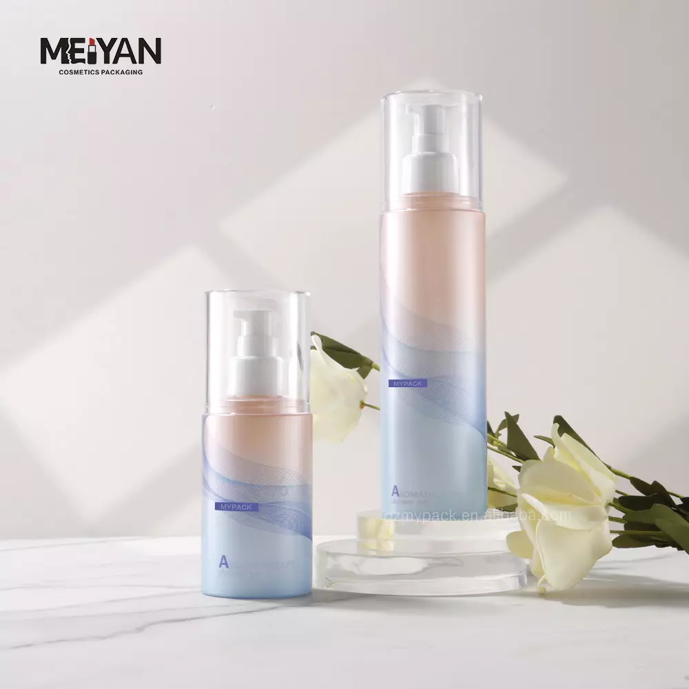 MYPACK luxury gradient pink blue frosted empty plastic shower gel skin care lotion bottle with pump 120ml 250ml