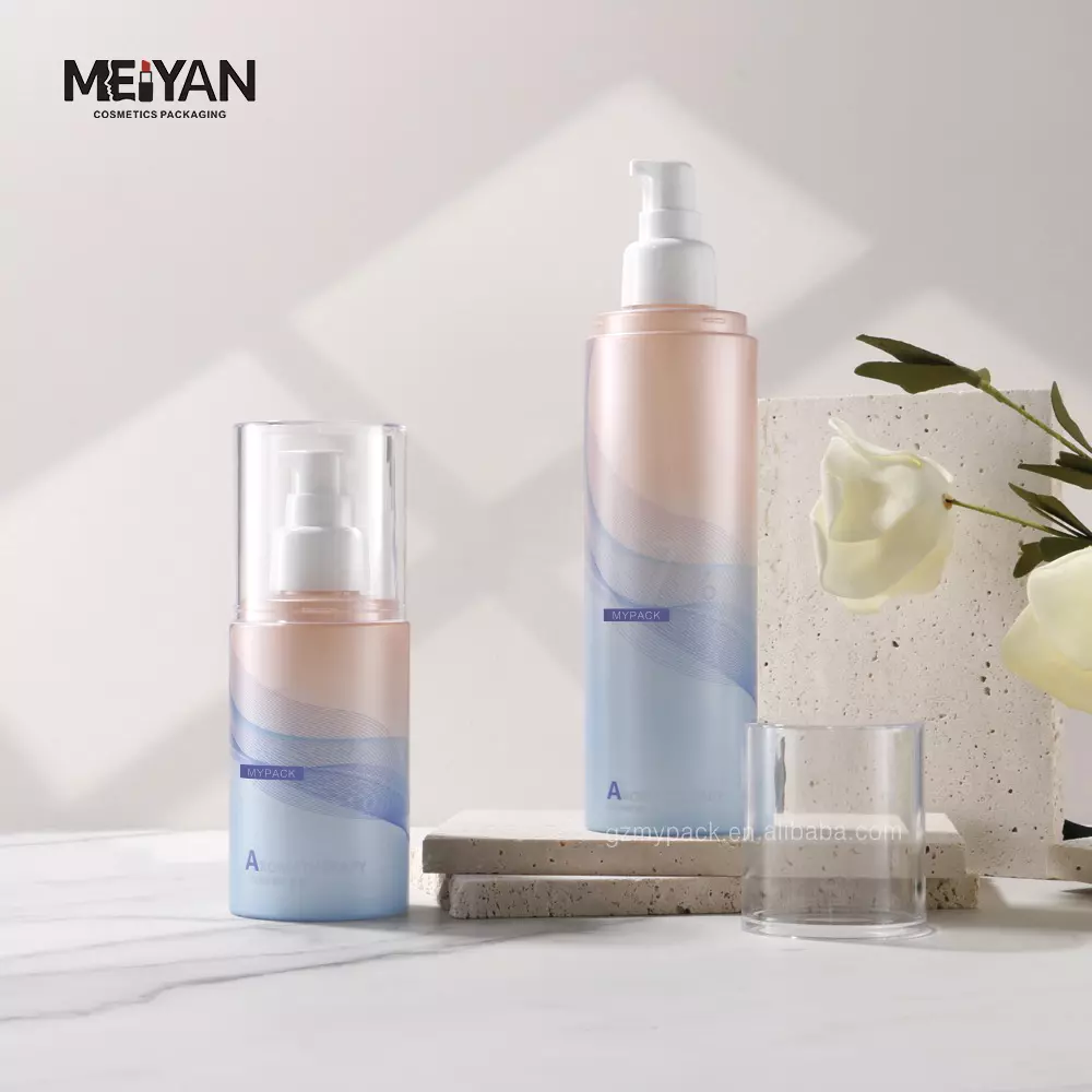 MYPACK luxury gradient pink blue frosted empty plastic shower gel skin care lotion bottle with pump 120ml 250ml