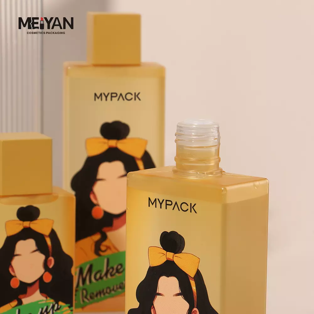 MYPACK custom frosted yellow petg square 150ml 200ml cosmetic packaging facial skincare bottle with square screw cap