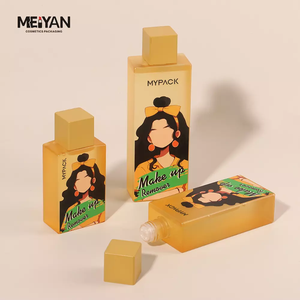 MYPACK custom frosted yellow petg square 150ml 200ml cosmetic packaging facial skincare bottle with square screw cap